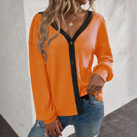 T-shirt Cardigan Gaufré à Manches Longues