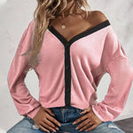 T-shirt Cardigan Gaufré à Manches Longues