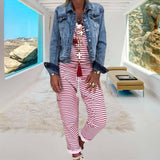 Pantalon à bavette rayé pour femmes à la mode décontractée