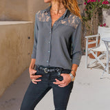 Chemise boutonnée en dentelle unie pour femmes
