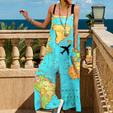 Combinaison à bretelles décontractée à imprimé lâche pour femmes