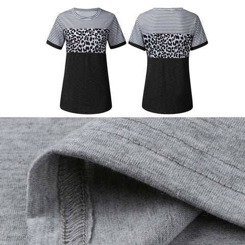 T-shirt contrasté à rayures léopard