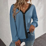 T-shirt Cardigan Gaufré à Manches Longues