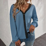 T-shirt Cardigan Gaufré à Manches Longues