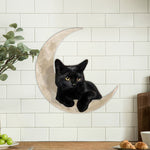 Enseigne en Métal Suspendue Chat Noir Lune