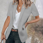 Blazer Uni à Manches Courtes et Revers Décontractés
