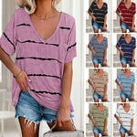 T-shirt ample à manches courtes et rayures pour femme avec poches