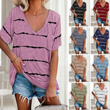 T-shirt ample à manches courtes et rayures pour femme avec poches