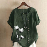 T-shirt vintage en coton et lin imprimé