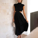 Robe Mi-longue de Vacances à Découpes et Poches à Taille