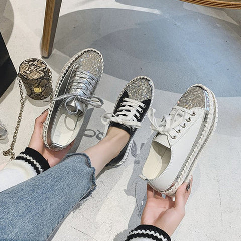Baskets en cuir argent diamant