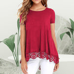 T-shirt ample à col rond et dentelle pour femme