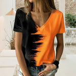 T-shirt à col en V contrasté