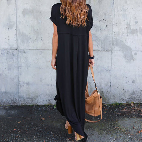 Robe col V avec fentes et poches