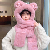 Ensemble bonnet/écharpe/gants ours chaud pour femme