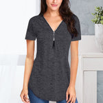T-shirt d'été uni zippé pour femme