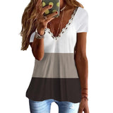 T-shirt imprimé à col en V en faux coton