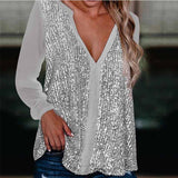 Chemisier manches longues col V à sequins