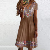 Robe Pastorale Imprimée à Col V Ondulé