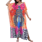 Robe de plage col V imprimé paon