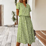 Robe col V à imprimé pois