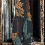 Combinaison confortable à imprimé feuille décontractée