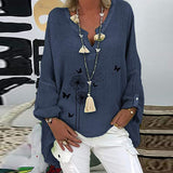 Chemise col V en coton et lin à imprimé papillons