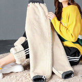 Pantalon de Jogging Solide en Coton Polaire Chaud pour Femme