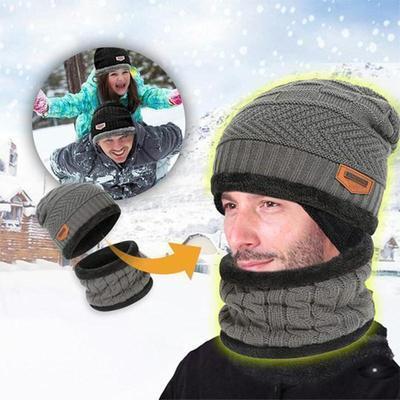 Ensemble Hiver Bonnet avec Écharpe en Tricot
