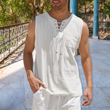 t-shirt en coton et lin à lacets