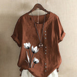 T-shirt vintage en coton et lin imprimé