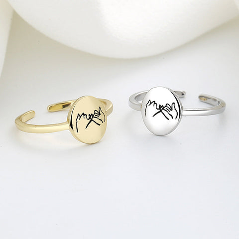 Bague réglable romantique avec motif main dans la main