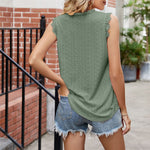 T-shirt sans manches à col V en dentelle