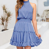 Robe plissée sans manches de couleur unie