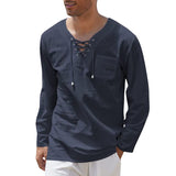 T-shirt Décontracté Á Manches Longues Et Col En V Pour Hommes