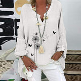 Chemise col V en coton et lin à imprimé papillons