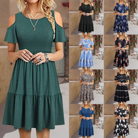 Robe à la mode à manches courtes et épaules dénudées