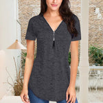T-shirt d'été uni zippé pour femme