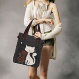 Sac à Bandoulière en Toile d'impression de Chat de Grande Capacité