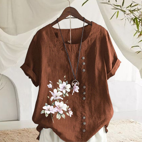Chemise En Lin Et Coton Á Fleurs