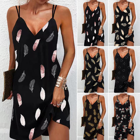 Mini-robe élégante à double bretelles et col en V pour femmes