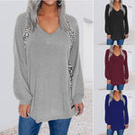 Pull Ample à Col en V et Coutures à Imprimé Léopard