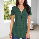 T-shirt d'été uni zippé pour femme