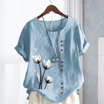 T-shirt vintage en coton et lin imprimé