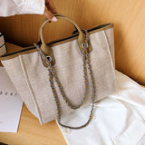 Sac fourre-tout en toile à bandoulière pour femmes, sac seau à sangle en chaîne