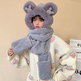 Ensemble bonnet/écharpe/gants ours chaud pour femme