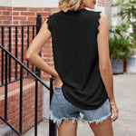 T-shirt sans manches à col V en dentelle