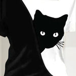 T-shirt chat noir à encolure diagonale