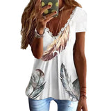 T-shirt imprimé à col en V en faux coton