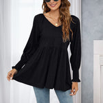 T-shirt bouffant à manches longues et encolure en V